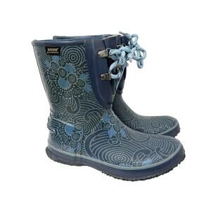 Bogs Women's Navy Blue Floral Lace-Up Rain Boots